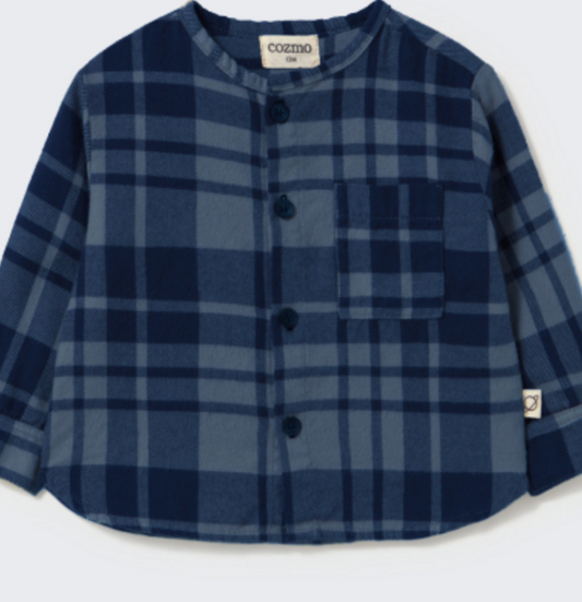 cozmo - levi, soft tartan flannel baby shirt, navy