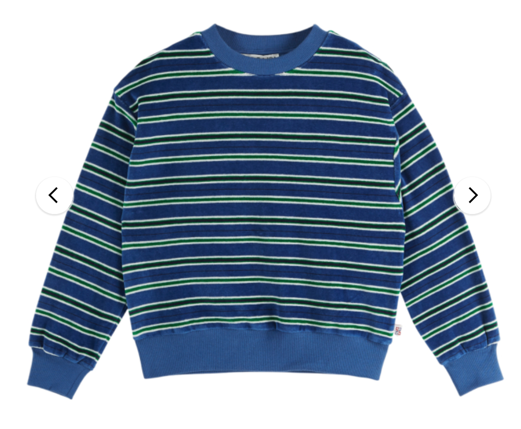 emile & ida enfants - sweatshirt velours rayé, océan & vert