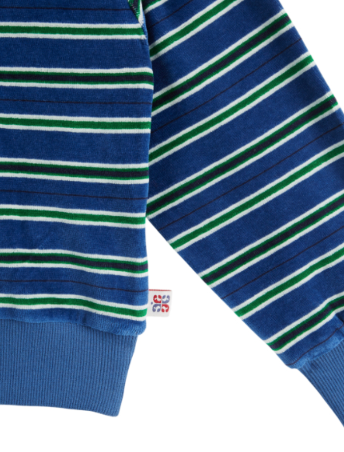 emile & ida enfants - sweatshirt velours rayé, océan & vert