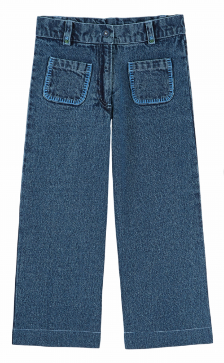 emile & ida enfants - pantalon poches brodées, denim