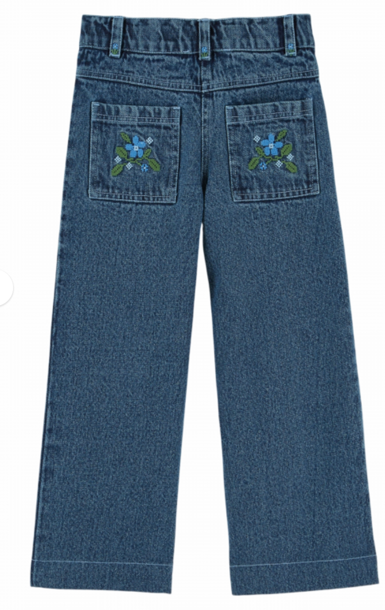emile & ida enfants - pantalon poches brodées, denim