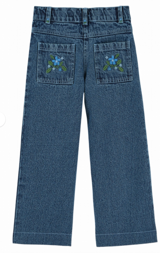 emile & ida enfants - pantalon poches brodées, denim