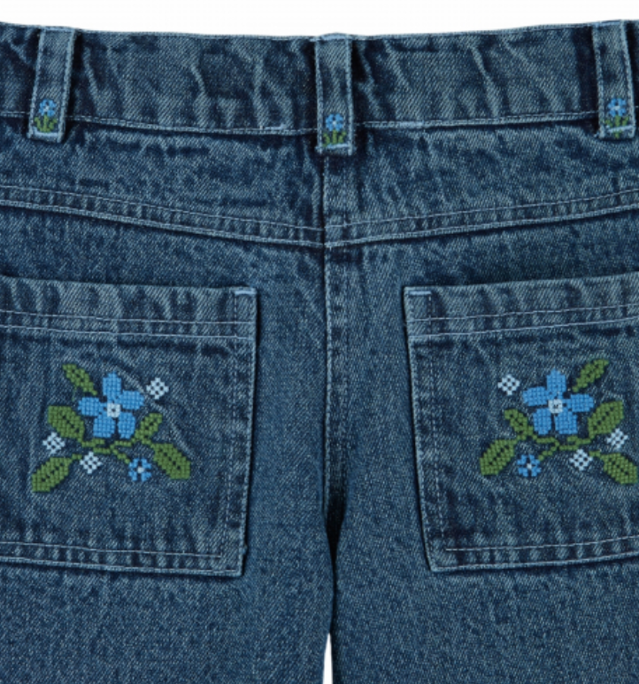 emile & ida enfants - pantalon poches brodées, denim