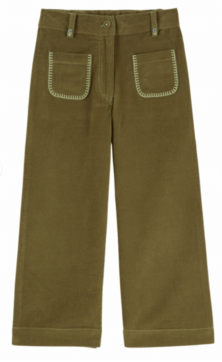 emile & ida enfants - pantalon velours poche fleur, artichaud