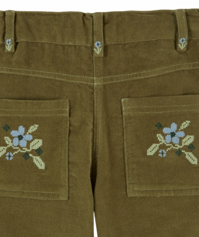 emile & ida enfants - pantalon velours poche fleur, artichaud