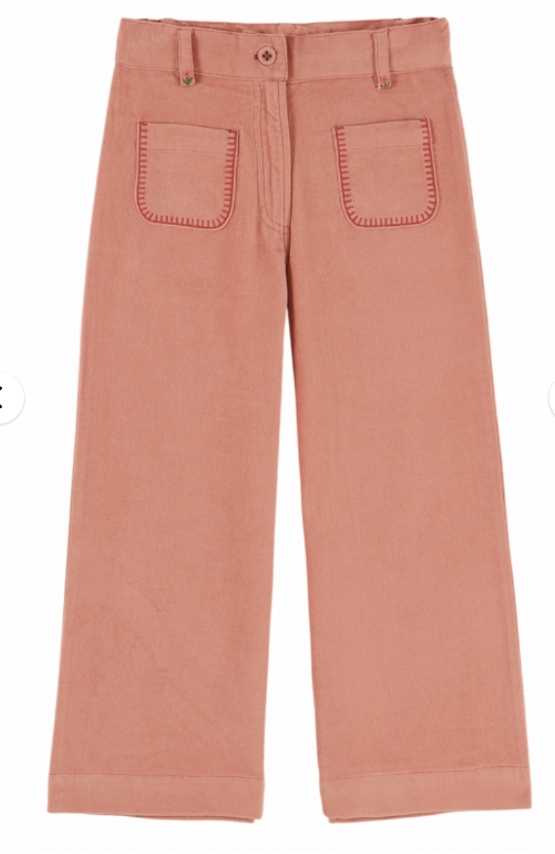 emile & ida enfants - pantalon velours poche fleur, sakura