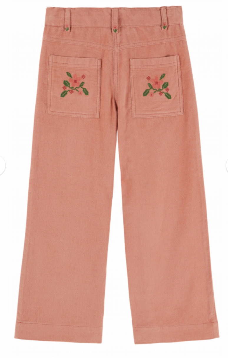 emile & ida enfants - pantalon velours poche fleur, sakura