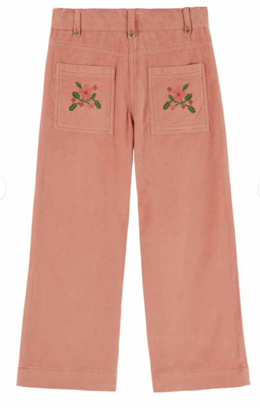 emile & ida enfants - pantalon velours poche fleur, sakura