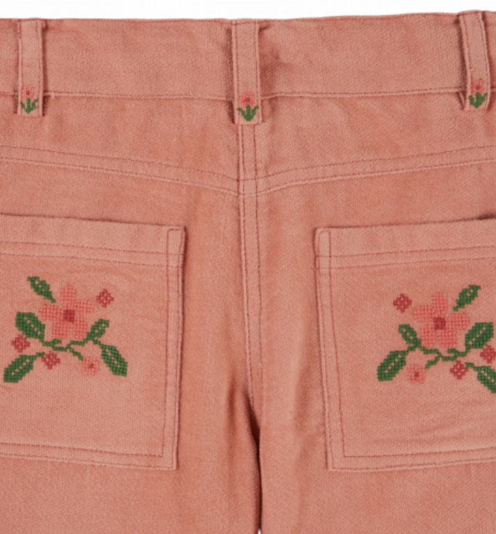 emile & ida enfants - pantalon velours poche fleur, sakura