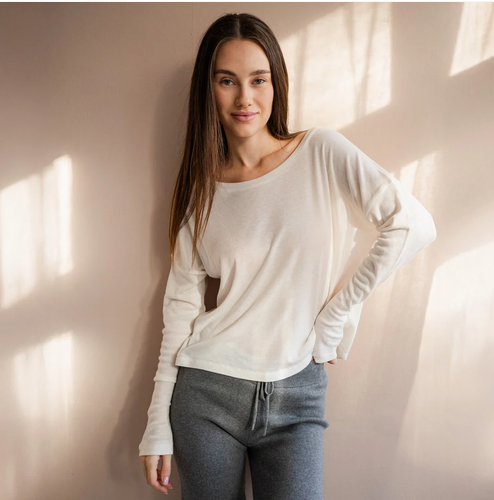 minimalisma - times, silk/wool long sleeve top, white