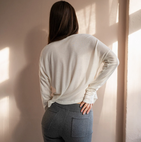 minimalisma - times, silk/wool long sleeve top, white