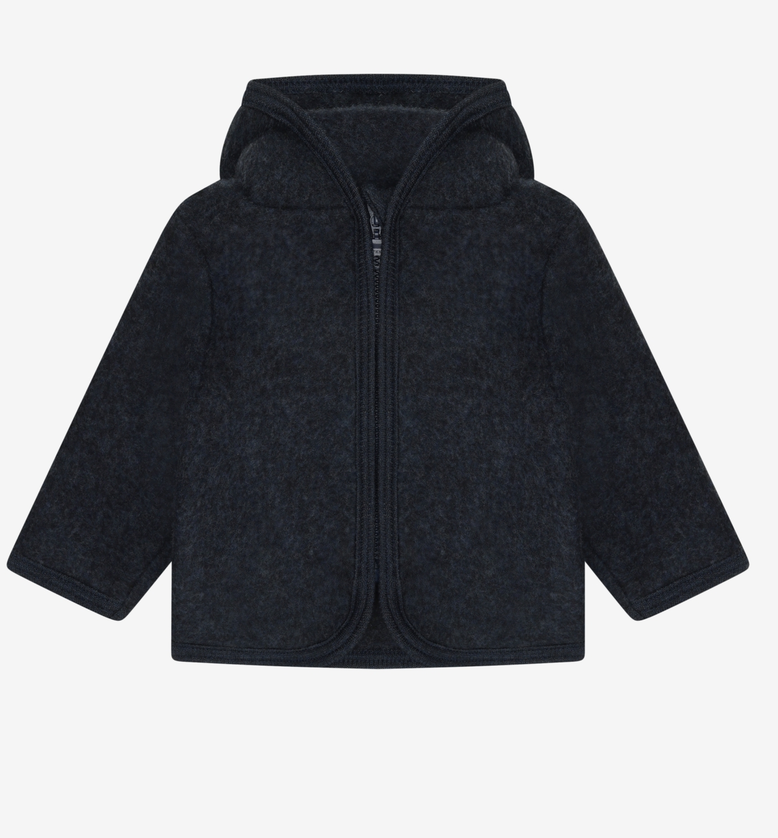 huttelihut - jacket wool fleece, navy melange, mit kapuze