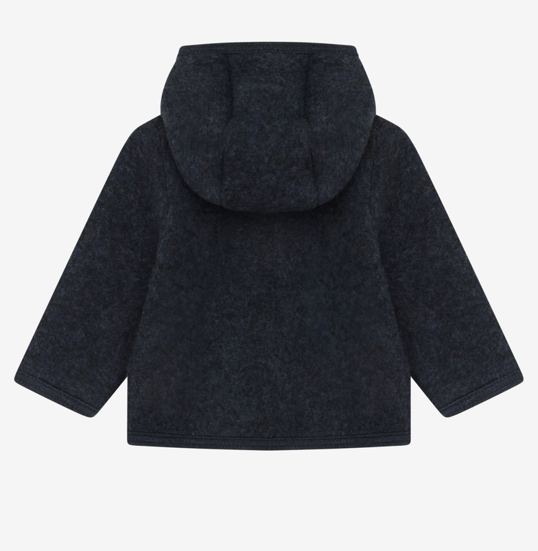 huttelihut - jacket wool fleece, navy melange, mit kapuze