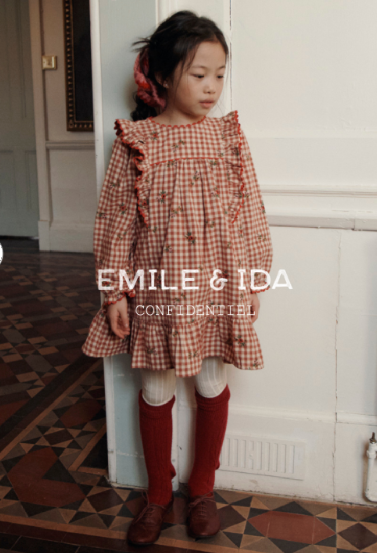 emile & ida enfants - robe brodée, vichy