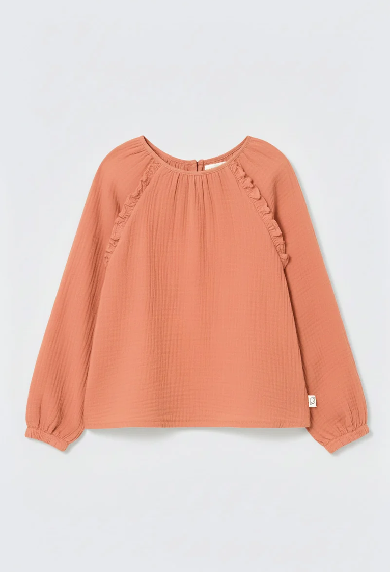 cozmo - anisa, textured soft cotton baby blouse, pink siena