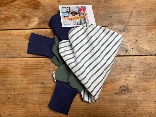 Lubu's - Lubu's pants, dusty blue stripes on cream on green, 0-2 Jahre